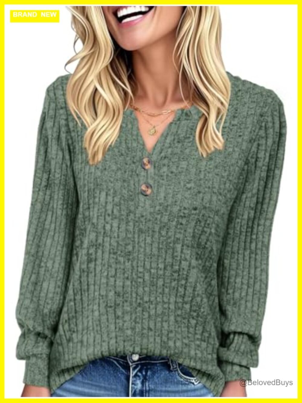 Women's Henley Tunic Sweater Long Sleeve V Neck Pullover Knit Top
